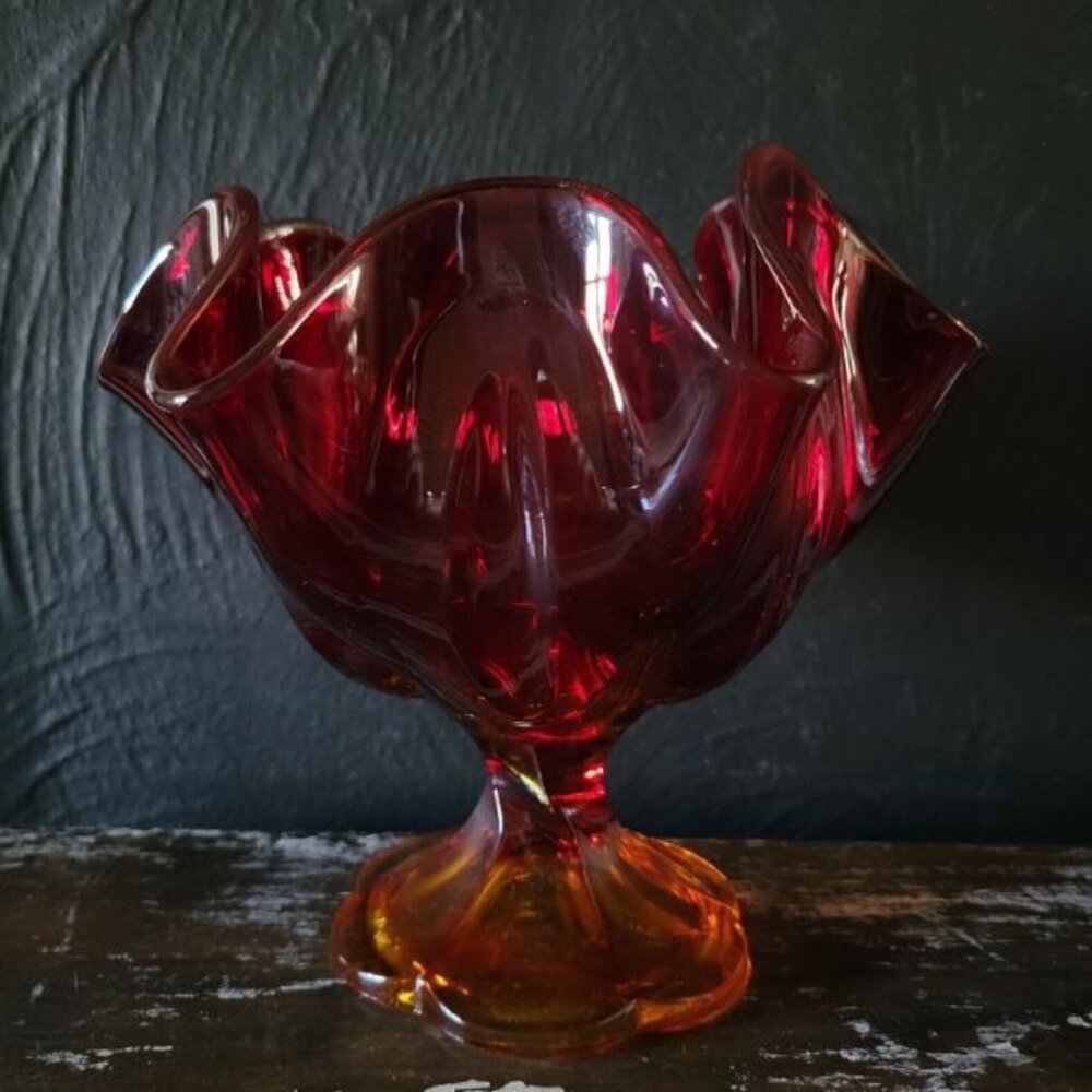 Vintage Amberina Persimmon Orange Glass Compote Amberina, Glowy, L.E. Smith